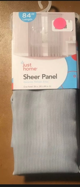 Just Home Sheer Panel  59” x 84” Light Grey Curtain Panel